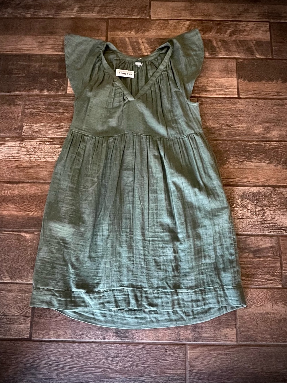 Old Navy green cotton dress flutter sleeves S tall